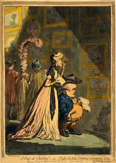 Uno sguardo a Christies, o Tally-ho e il suo Nimeney-Pimmeney che fanno una passeggiata mattutina, pub. 1796 da James Gillray